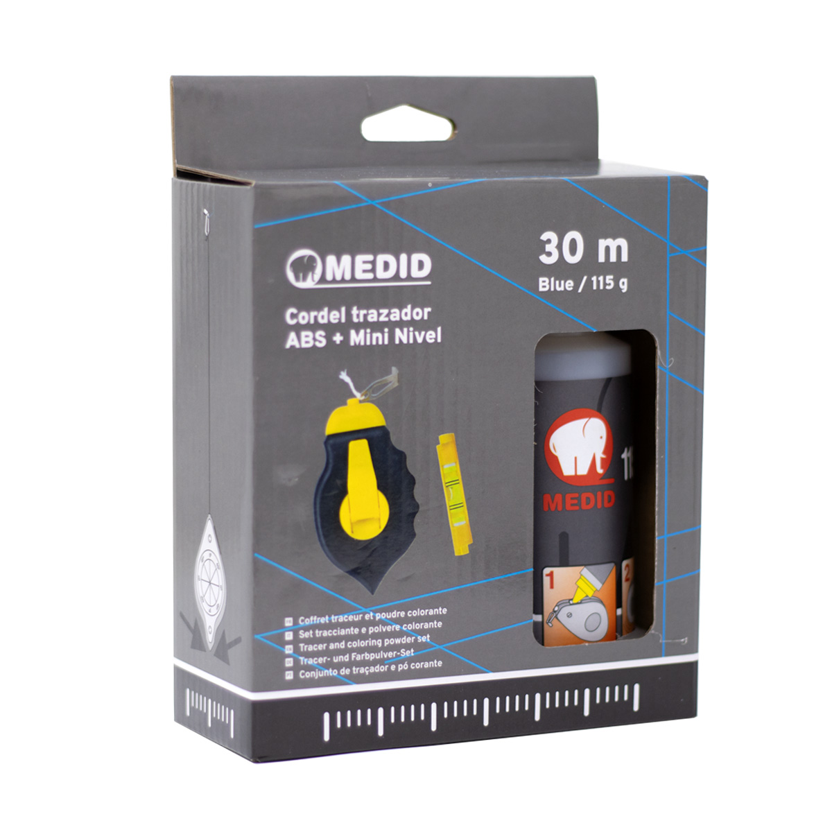 Cordel trazador ABS 30 m + 115 g + nivel